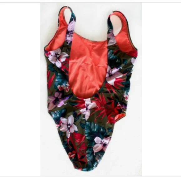 Hollister Womens One Piece Swimsuit Hawaiian Floral Removable Bra Pads Size Med - Picture 3 of 4